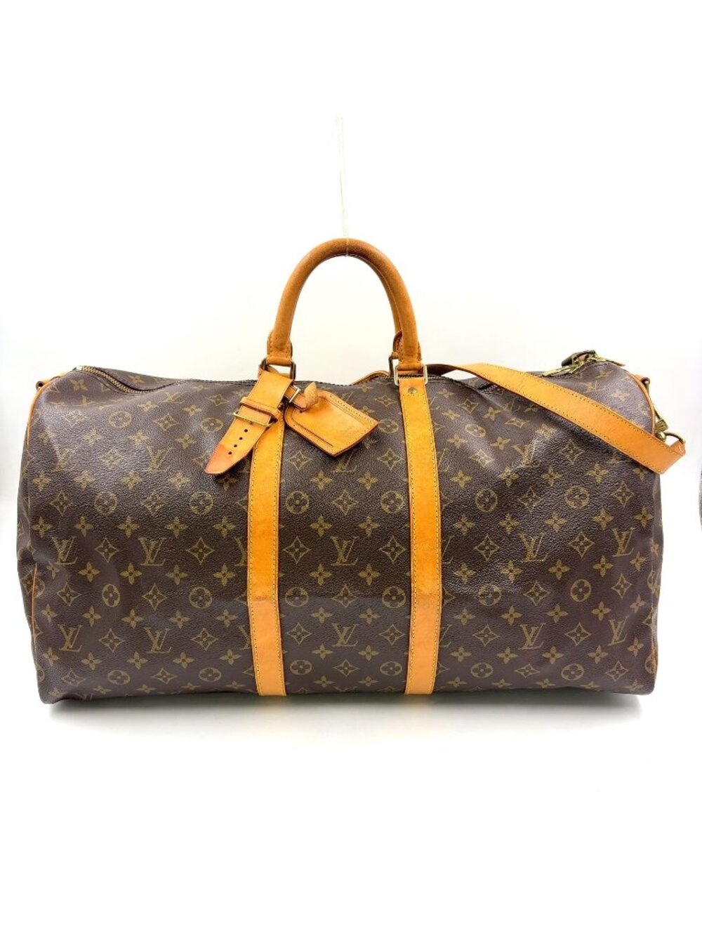 Louis Vuitton Keepall 55 Monogram Leather Brown Boston Bag Gold
